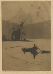 Jessie Traill, A Japanese Mt Warning, Tweed River NSW, 1921, aquatint 2nd state 4/5