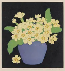 Primroses by Hall Thorpe, colour woodcut, sold Sep 2019