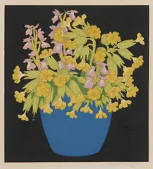 Cowslips by Hall Thorpe, 1922, colour woodcut, sold Sep 2019