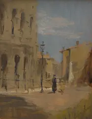Elizabeth Dickson Gibson, European Street Scene, oil on panel