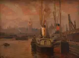 George Hyde Pownall, South Wharf, Melbourne, 1914, oil on board