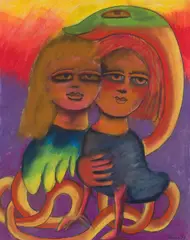 Mirka Mora, Two Figures, 1977, pastel on paper