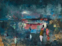 Robert Juniper, Figures in Landscape, 1961, oil on board