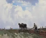 John Samuel Loxton, Farm Workers, watercolour on paper