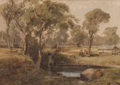 Pool with Figures by Louis Buvelot, 1883, watercolour on paper, sold Sep 2019