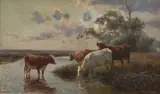 Jan Hendrik Scheltema, Lakeside with Cattle, oil on canvas