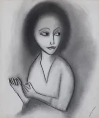 Young Mother by Robert Dickerson, charcoal on paper, sold Sep 2019