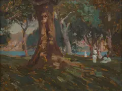 The Harbour's Edge by E. Phillips Fox, c.1914, oil on board, sold Sep 2019