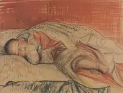 Laura Knight, Sleeping Baby, watercolour and charcoal on paper