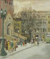 Esther Paterson, Russell Street, Melbourne, oil on board