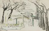 Moya Dyring, Bird Market, Paris, 1951, ink, gouache and wash on paper