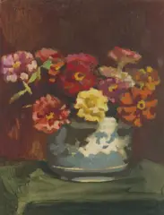 Sybil Craig, Zinnias, oil and gouache on paper