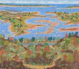 Lorna Chick, The Entrance Gippsland, Lakes Victoria, 1973, oil on board