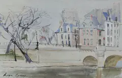 Moya Dyring, European Street Scene, ink and gouache on paper