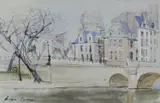 Moya Dyring, European Street Scene, ink and gouache on paper