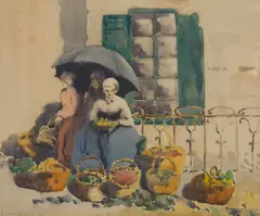 Elma Roach, The French Flower Seller, 1925, watercolour on paper
