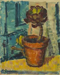 Peggy Crombie, Pot Plant by a Blue Door, 1939, oil on masonite