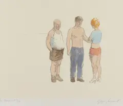 Jeffrey Smart, The Argument, hand coloured lithograph 4/16