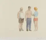 Jeffrey Smart, The Argument, hand coloured lithograph 4/16