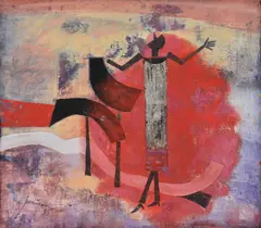 Robert Juniper, Sculptress Contemplating Her Work, 1988, mixed media on Belgian linen laid on board
