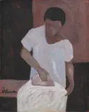 Fijian Woman Ironing by Ray Crooke, oil on canvas, sold Jun 2019