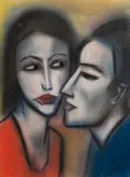 Robert Dickerson, Intimate Conversation, pastel on paper