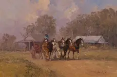 John Tiplady, Clydesdale Team, 1986, oil on canvas on board