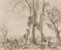Landscape Study by Hans Heysen, charcoal on paper, sold Jun 2019