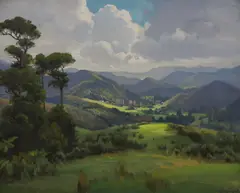 Towards Whangaroa by Ernest Buckmaster, oil on canvas on board, sold Jun 2019