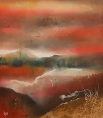 Thomas Yeo, Hovering Sunset, watercolour and gouache on rice paper on board
