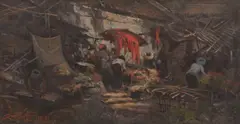 Soedjono Abdullah, Village Workers, oil on canvas on board