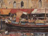 Harry McDonald, Venetian Fish Market, oil on canvas