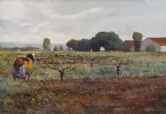 Margaret Benoit, (The Grape Pickers), oil on board