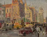 Ludmilla Meilerts, Corner of Flinders Street and Swanston Street, Melbourne, 1950, oil on canvas