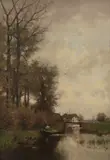Fred J. du Chattell, Pont sul fleuve, oil on canvas