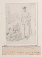 William Thomas Strutt, Matilda Feeding the Goslings, pencil on paper