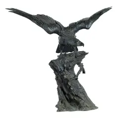 A Large Japanese Meiji Period, BRONZE MODEL OF EAGLE ON ROCKY OUTCROP, sculpture