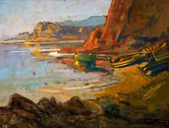 Louis Fortuney, Boats on a Beach, Oil on canvas.