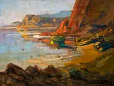 Louis Fortuney, Boats on a Beach, Oil on canvas.