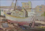 Criss Canning, Greek Caique Boatyard, Rhodes, 1986, oil on board