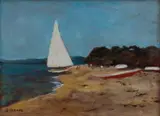 Sorrento Front Beach I by Ray Crooke, oil on board, sold Mar 2019