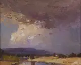 Rubery Bennett, Storm Over McDonald River at Bendemeer, oil on board