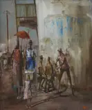 A Convivial Gathering at the Prince Henry by Hugh Sawrey, oil on canvas, sold Mar 2019