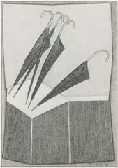 John Brack, The Umbrellas, 1977, conté on paper
