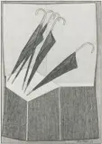 John Brack, The Umbrellas, 1977, conté on paper