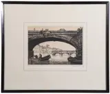 Graham Chilverd, View of the Ponte Vecchio from Ponte Santa Trinita, Florence, etching with drypoint and plate tone, ed.49/75
