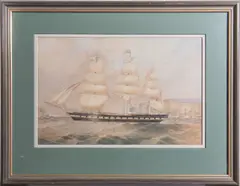 Frederick Garling, The 'Parramatta' in Full Sail off Sydney Heads, c.1870, pen, ink and watercolour
