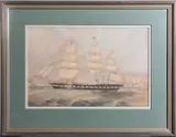 Frederick Garling, The 'Parramatta' in Full Sail off Sydney Heads, c.1870, pen, ink and watercolour