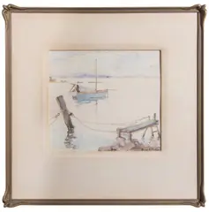 Enid A. Philip, Boat Moored in a Lake, watercolour