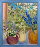 Polly Boyd, Three Vases of Flowers, oil on canvas board